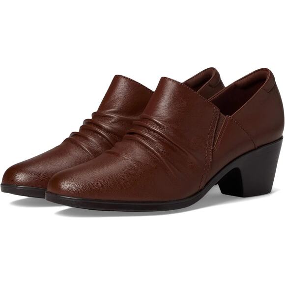 NIB! Clarks Emily2 Cove British Tan Leather Pump Booties - Size 9 - Picture 1 of 11